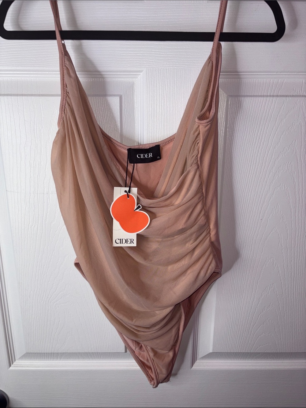 Cider Blush Pink Ruched Mesh Draped Bodysuit NWT Size XL